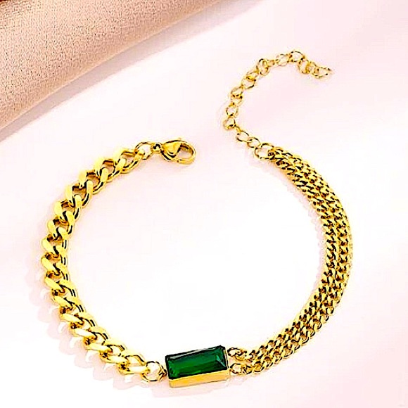 Emerald Gold Plated Zircon Chain Link Bracelet Five - Picture 2 of 15